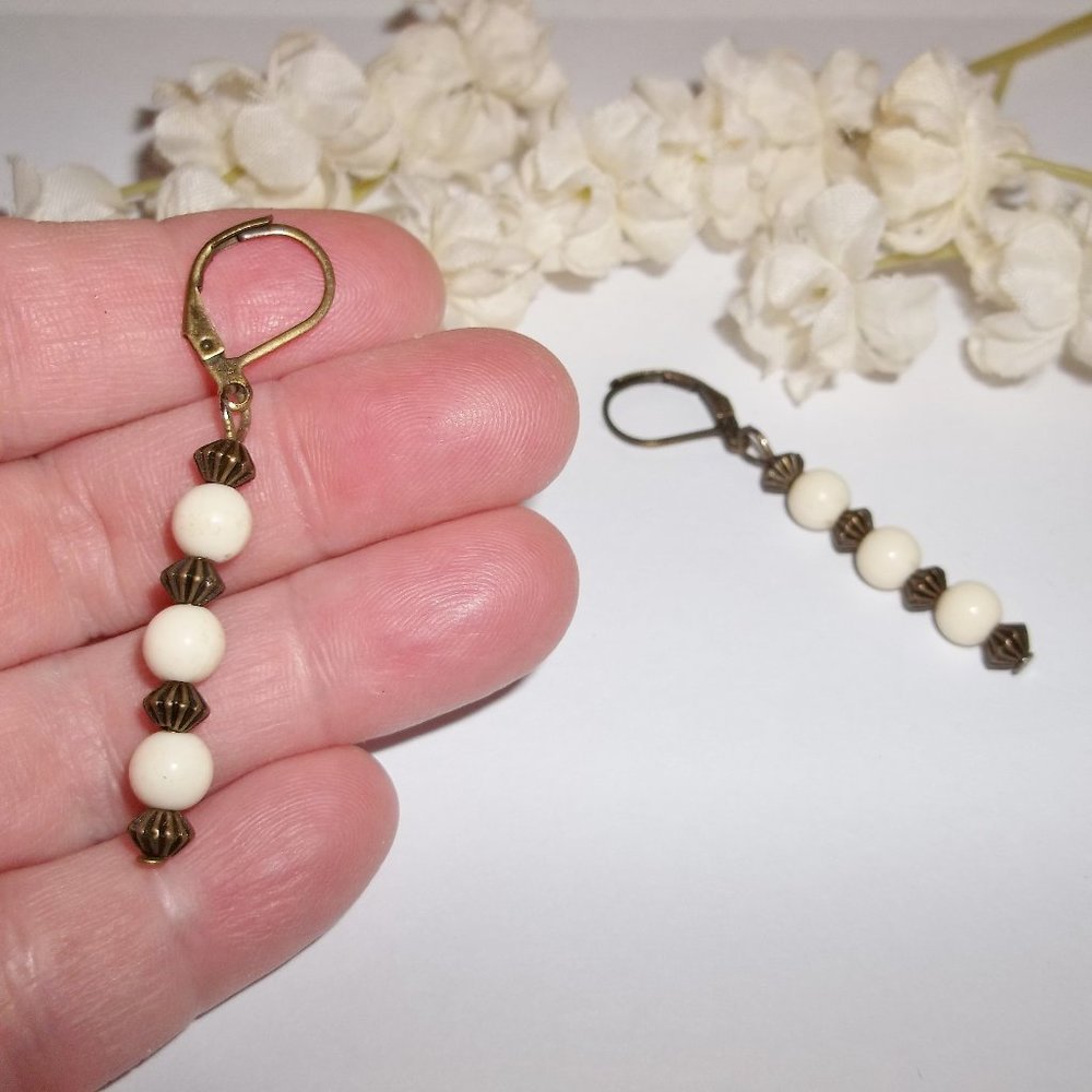 Cream and Bronze Boho Earrings Rustic Style 5135 - Picture 6 of 8